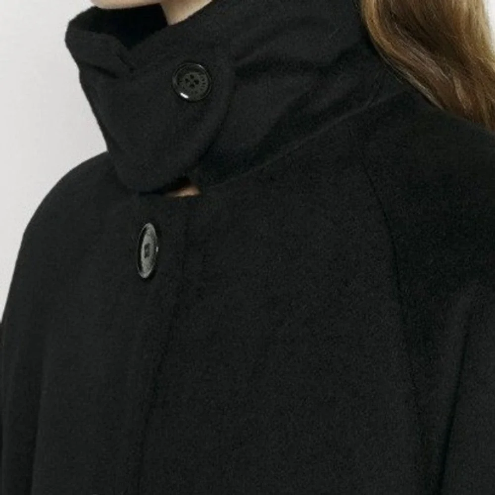 Lauren Ralph Lauren Maxi Wool Blend Trench Coat Black Belted Size 14 Style 25069 - Picture 2 of 14